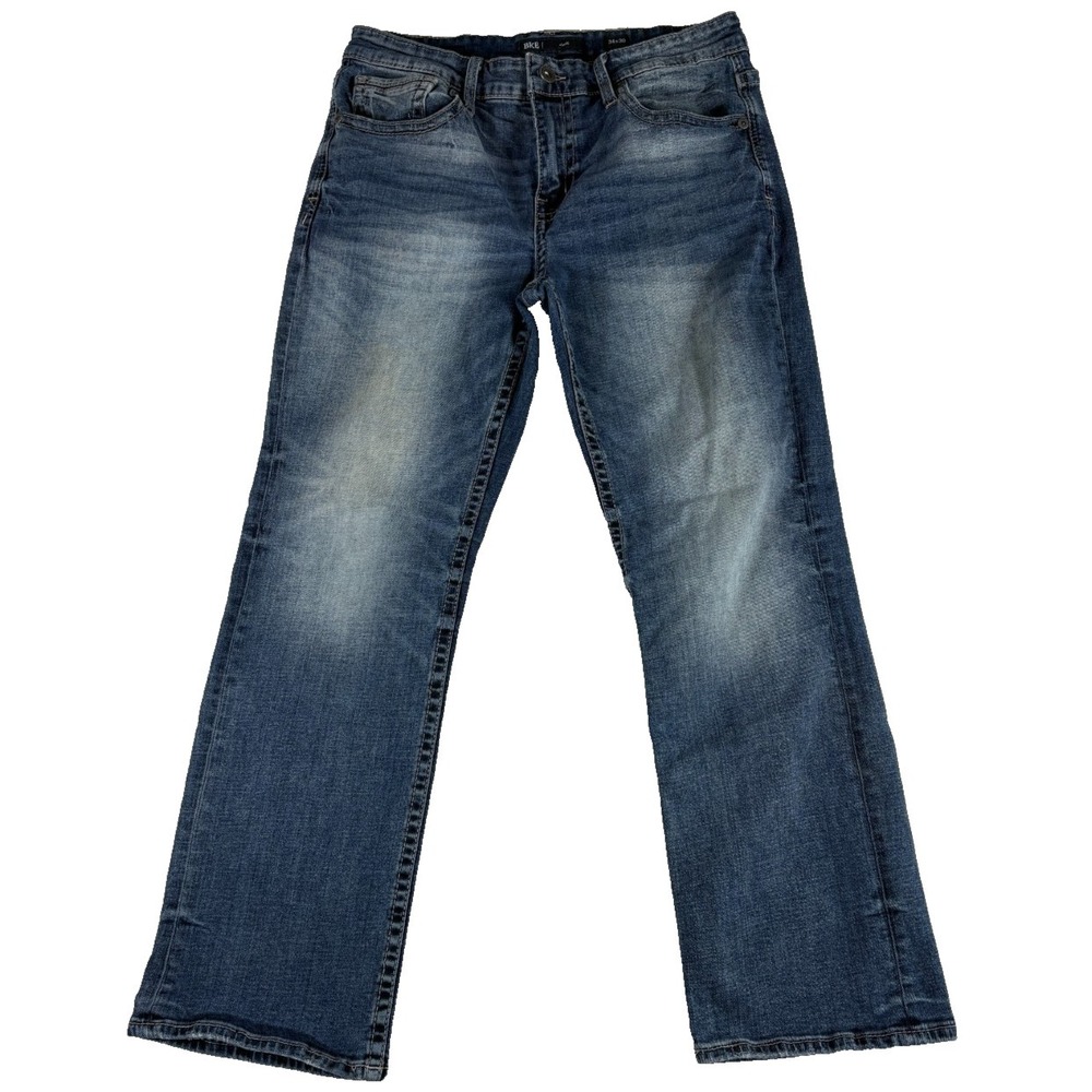 Buckle BKE Jake Regular Jeans Mens 34x30 (32x28.5) Blue Denim Logo Straight Leg